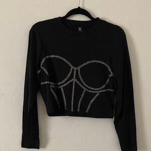 SHEIN Black Rhinestone Embellished Crop Top